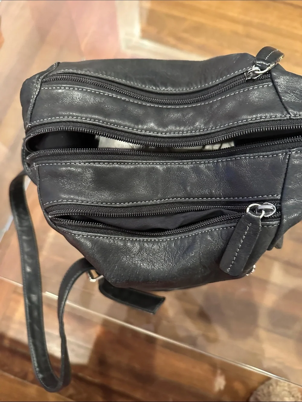 Tignanello Convertible Black Leather Backpack / Sling with Silver Hardware